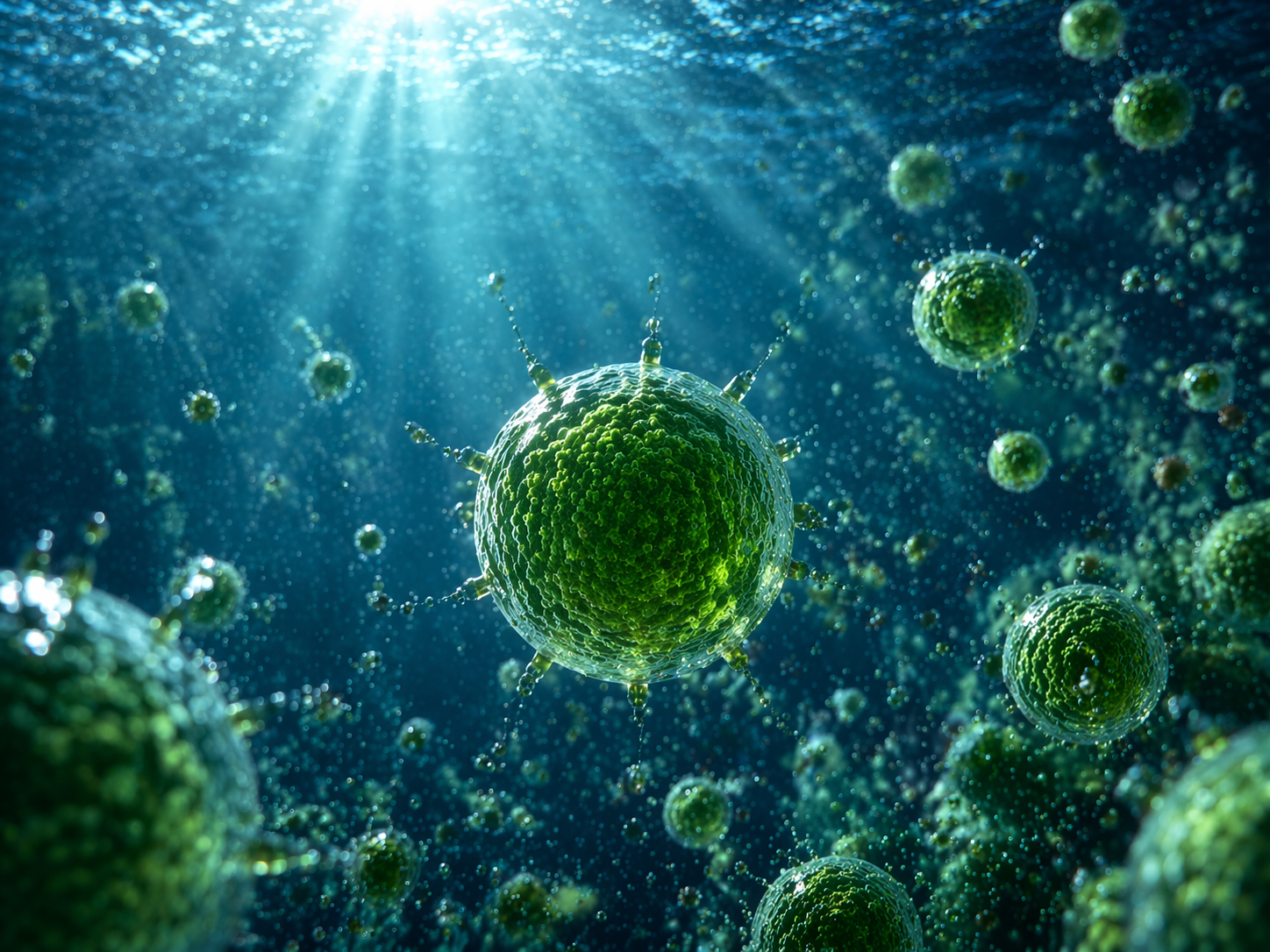 Sunlit ocean water representing the marine home of Prochlorococcus